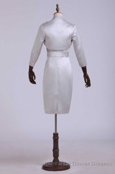 Two Piece Grey High Collar Short Mother of the Bride Dress